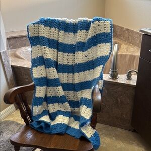 Handmade Blue and White Striped Quilt